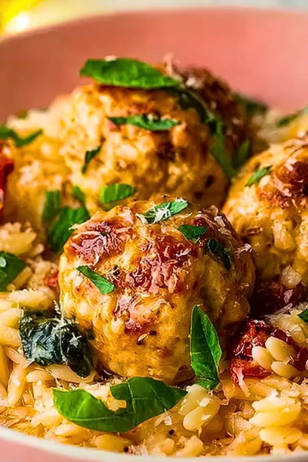 Juicy Marry Me Chicken Meatballs Orzo - Cook Craze